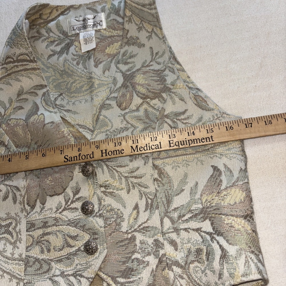 Vintage Longhorn Beige Floral Tapestry Vest Western‎ Wear Women's Sz XS 90's USA - Picture 5 of 6